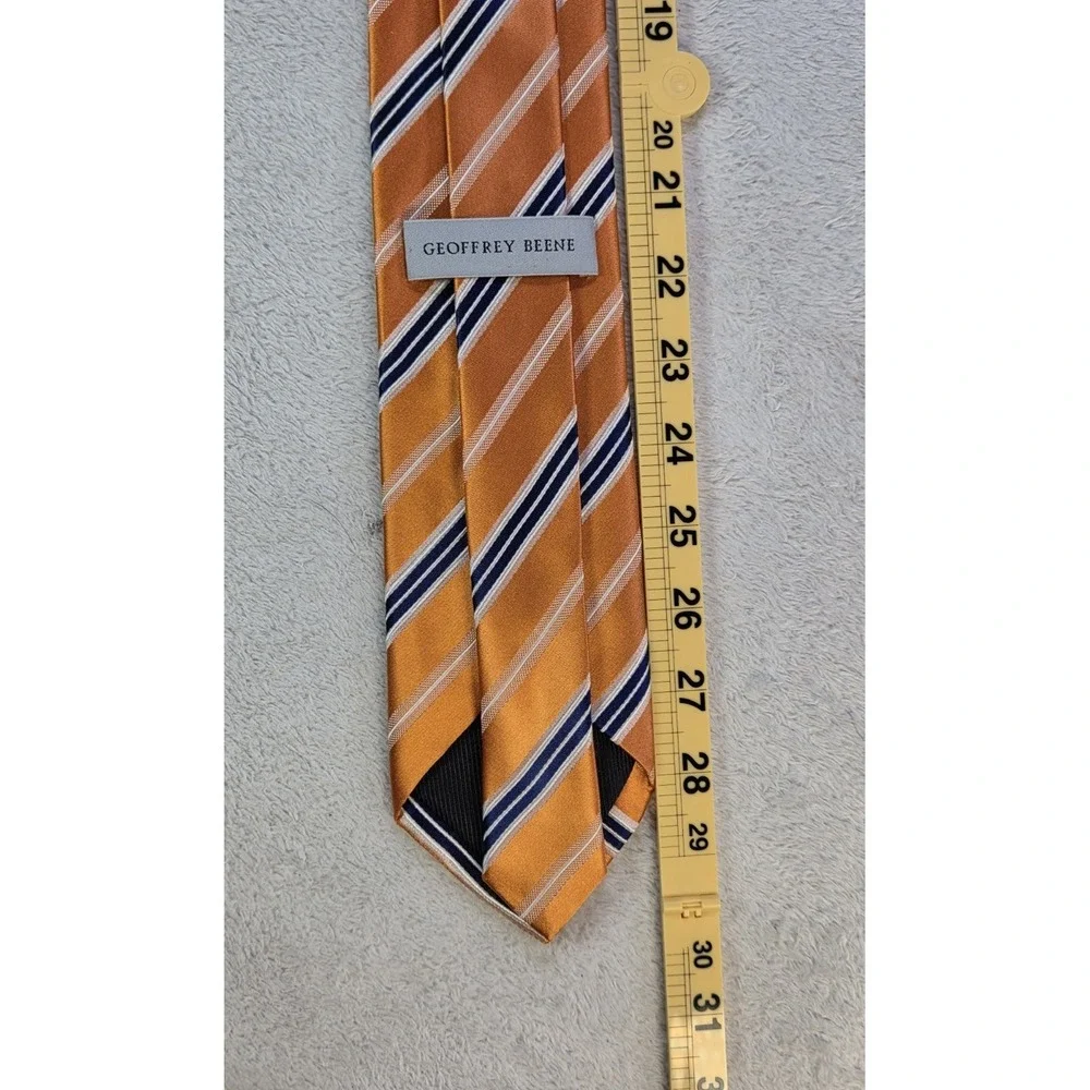 Geoffrey Beene 100% Silk Tie Orange Blue Striped Classic Width Mens Necktie...